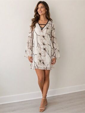 Melissa Nepton Sheer Floral Shift Dress Tunic Size P/S